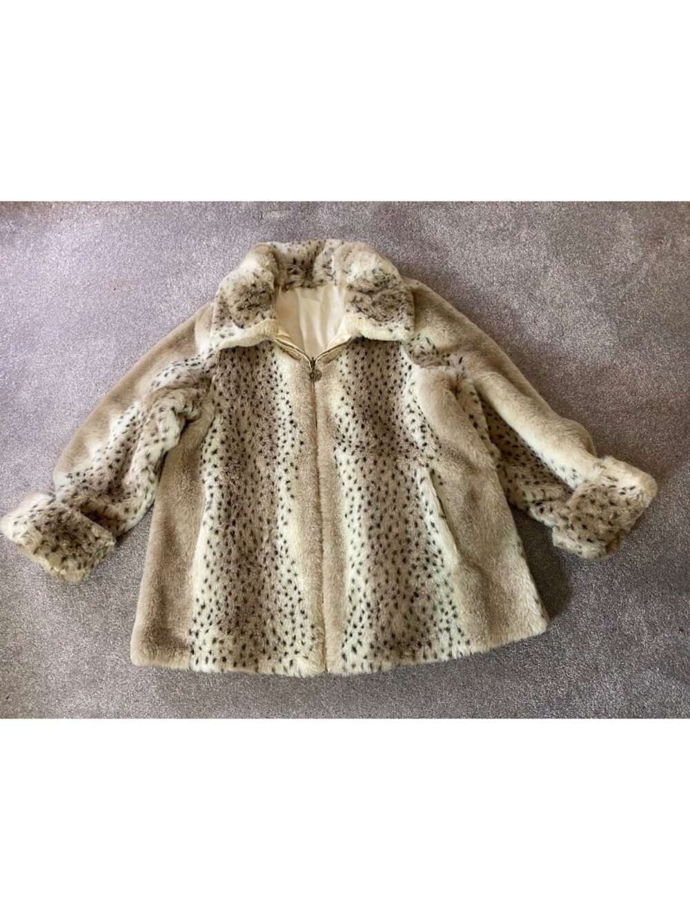Dennis Basso Reversible Faux Fur Winter Coat Animal Print & Beige Large